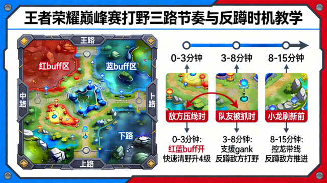 王者荣耀巅峰赛打野三路节奏与反蹲时机教学图